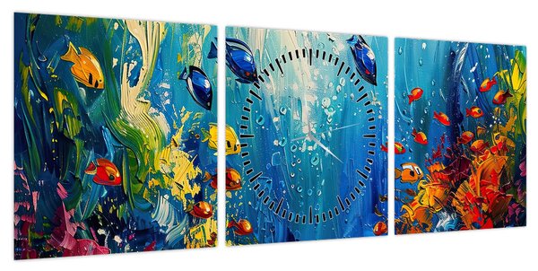 Obraz - Malowanie podwodnego świata (z zegarem) (90x30 cm)