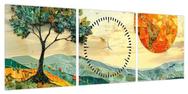 Obraz - Ilustracja krajobrazu (z zegarem) (90x30 cm)