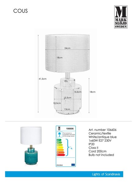 Niebiesko-biała lampa stołowa Markslöjd Cous