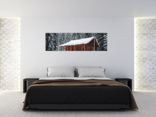 Obraz - Pokryta śniegiem chata (170x50 cm)
