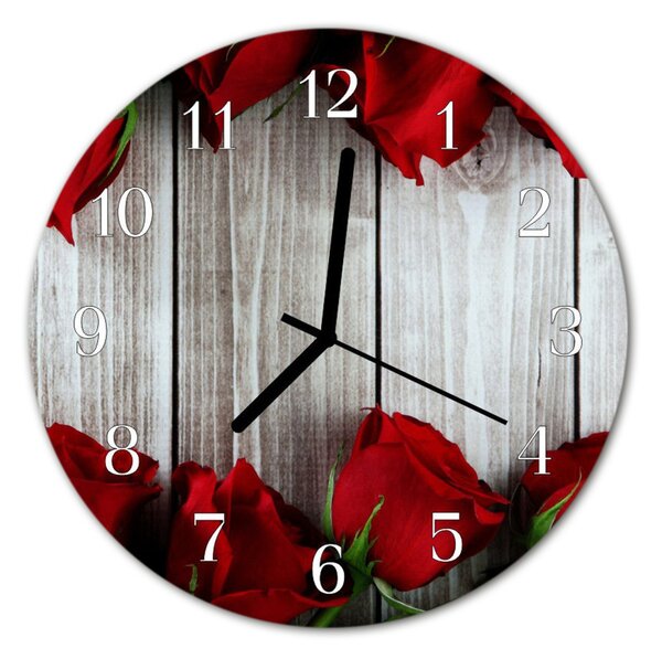 Zegar szklany okrągły Róże na desce