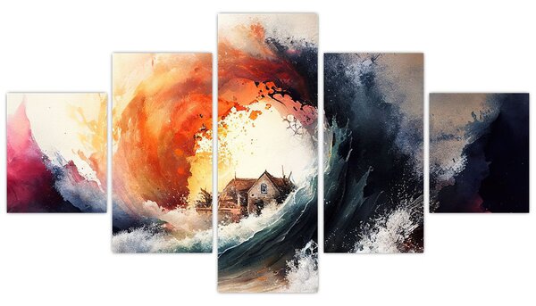 Obraz - W wirze powodzi, akwarela (125x70 cm)