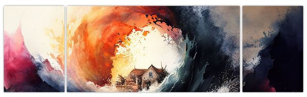 Obraz - W wirze powodzi, akwarela (170x50 cm)