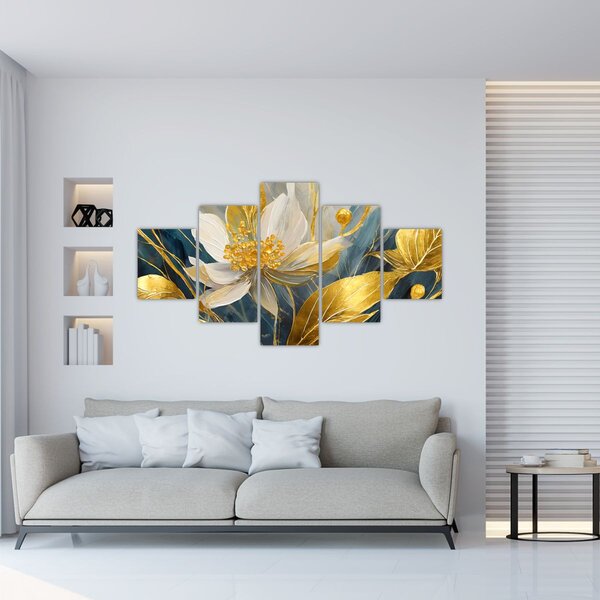 Obraz - Malowanie złotych kwiatów (125x70 cm)