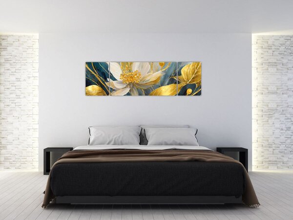 Obraz - Malowanie złotych kwiatów (170x50 cm)