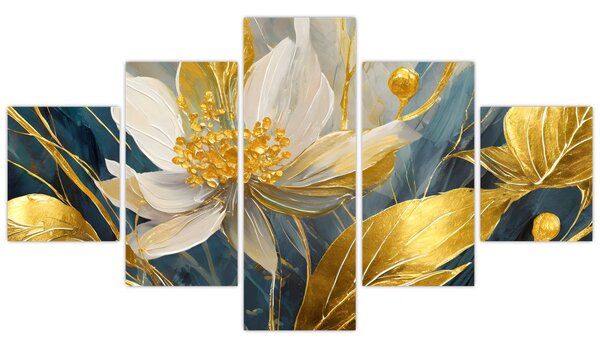 Obraz - Malowanie złotych kwiatów (125x70 cm)