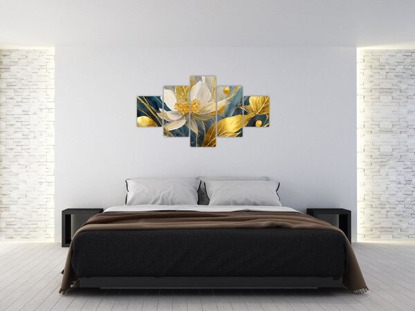Obraz - Malowanie złotych kwiatów (125x70 cm)