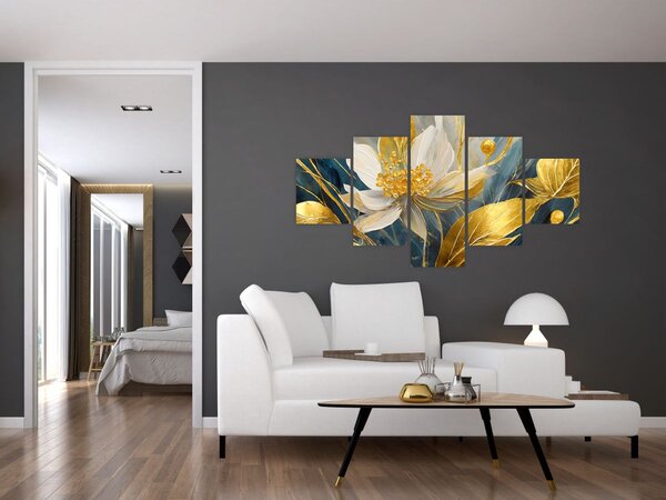Obraz - Malowanie złotych kwiatów (125x70 cm)