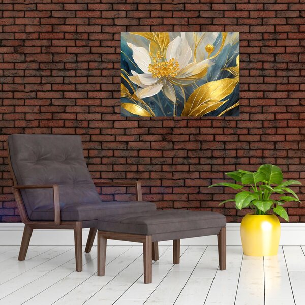 Obraz - Malowanie złotych kwiatów (70x50 cm)