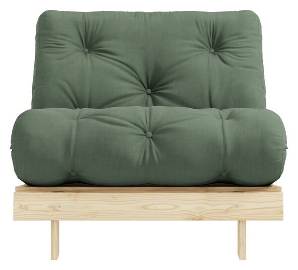 Fotel rozkładany z zielonym obiciem Karup Design Roots Raw/Olive Green