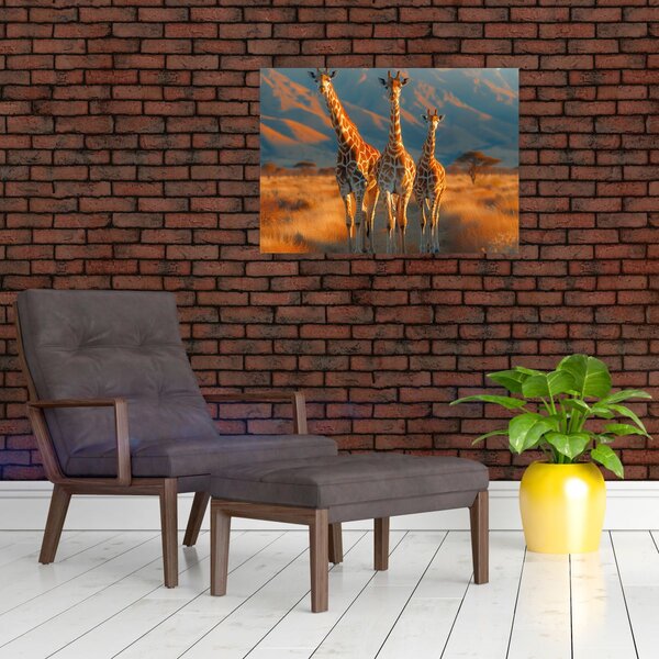 Obraz - Żyrafy na pastwisku (70x50 cm)