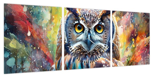 Obraz - Malowanie sowy (z zegarem) (90x30 cm)