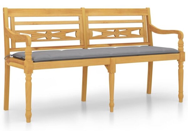 Ławka batavia z szara poduszką, 150 cm, lite drewno tekowe
