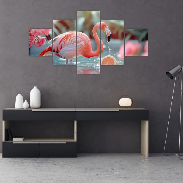 Obraz - Flaming w stawie (125x70 cm)