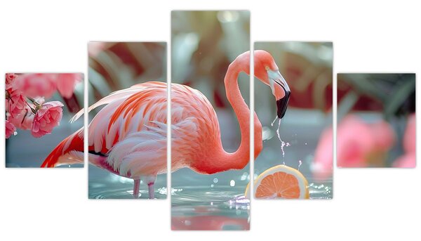 Obraz - Flaming w stawie (125x70 cm)