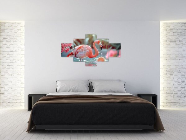 Obraz - Flaming w stawie (125x70 cm)