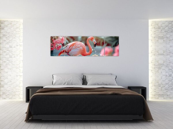 Obraz - Flaming w stawie (170x50 cm)