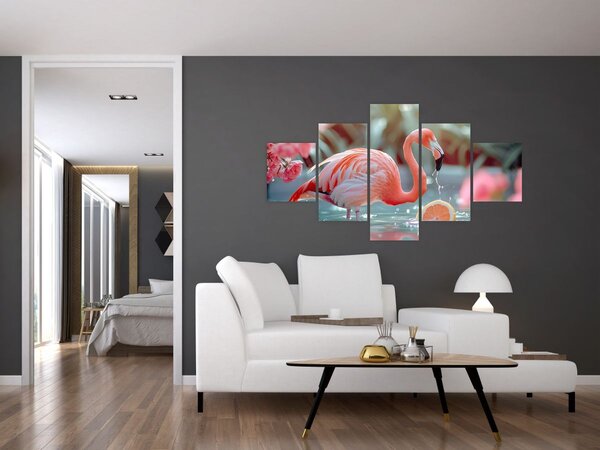 Obraz - Flaming w stawie (125x70 cm)