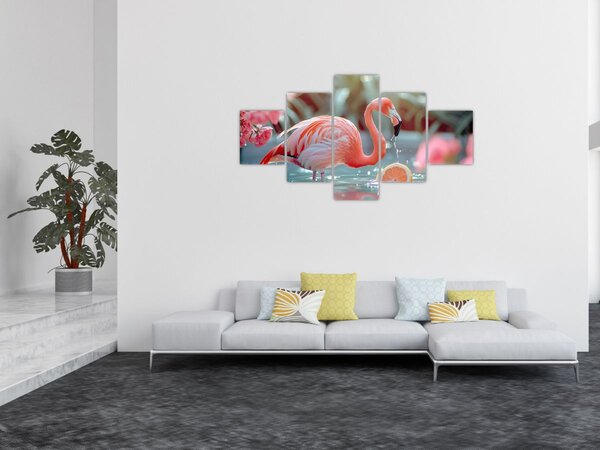 Obraz - Flaming w stawie (125x70 cm)