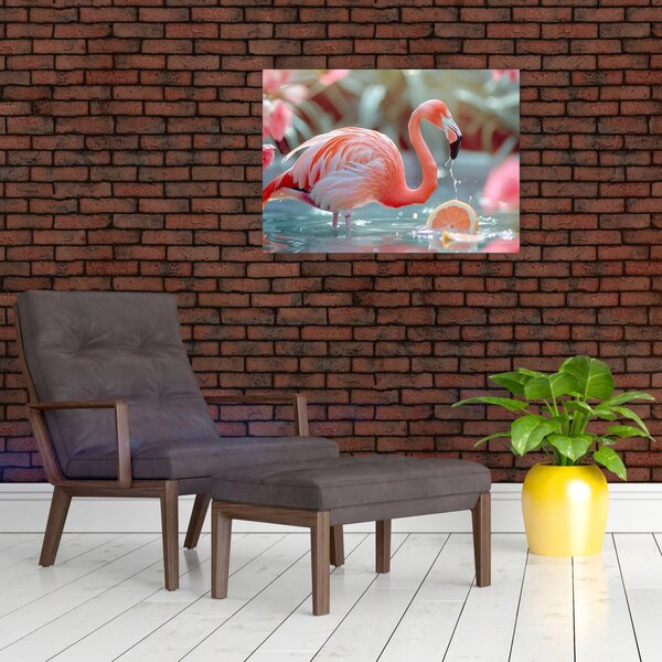 Obraz - Flaming w stawie (70x50 cm)