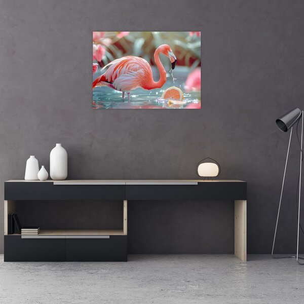 Obraz - Flaming w stawie (70x50 cm)