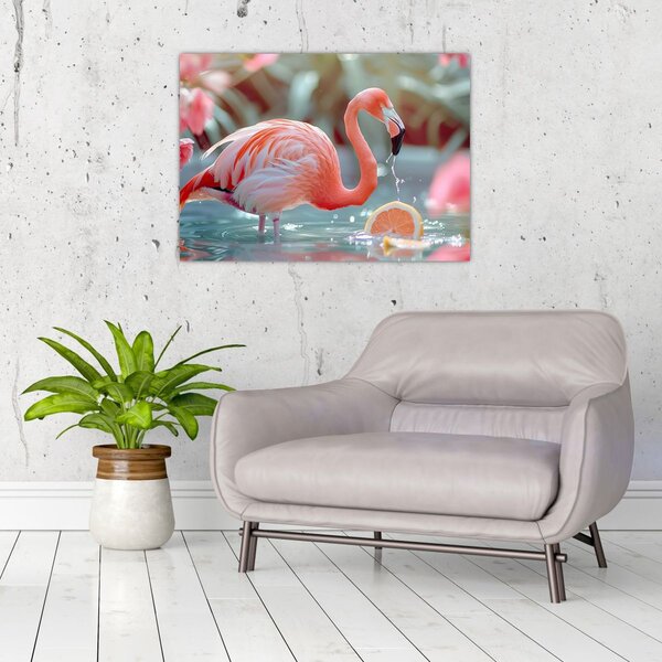 Obraz - Flaming w stawie (70x50 cm)