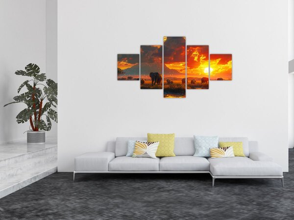 Obraz - Stado słoni (125x70 cm)