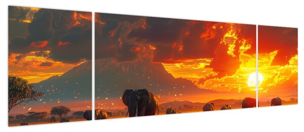 Obraz - Stado słoni (170x50 cm)