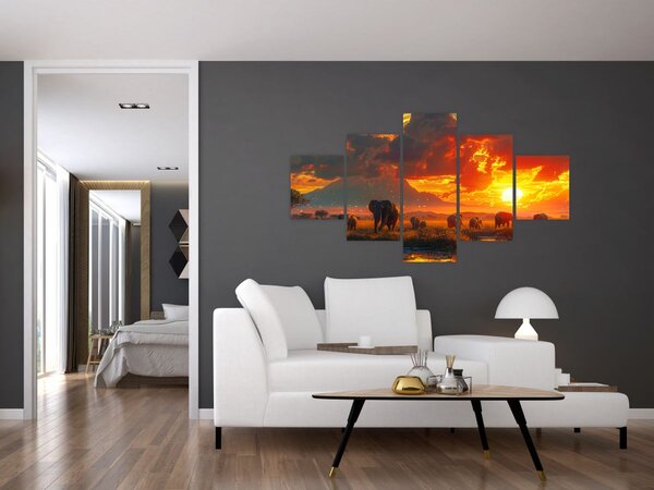 Obraz - Stado słoni (125x70 cm)