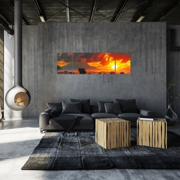 Obraz - Stado słoni (170x50 cm)