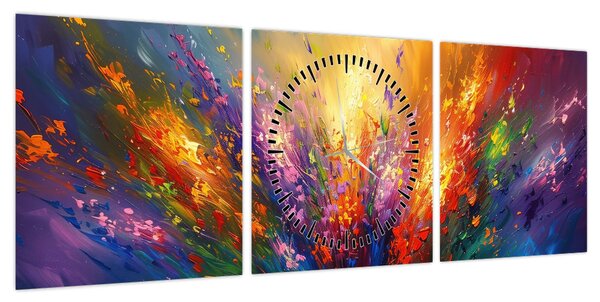 Obraz - Abstrakcja kwiatów (z zegarem) (90x30 cm)