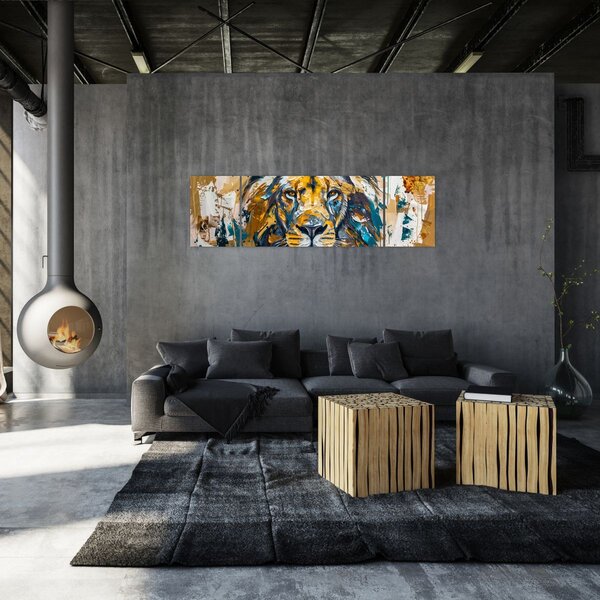 Obraz - Abstrakcyjny obraz olejny z lwem (170x50 cm)