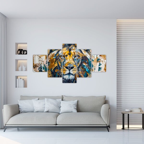Obraz - Abstrakcyjny obraz olejny z lwem (125x70 cm)