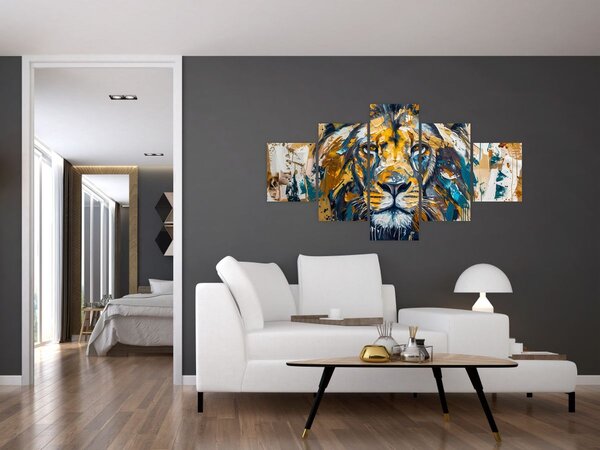 Obraz - Abstrakcyjny obraz olejny z lwem (125x70 cm)