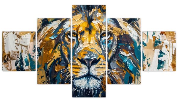 Obraz - Abstrakcyjny obraz olejny z lwem (125x70 cm)
