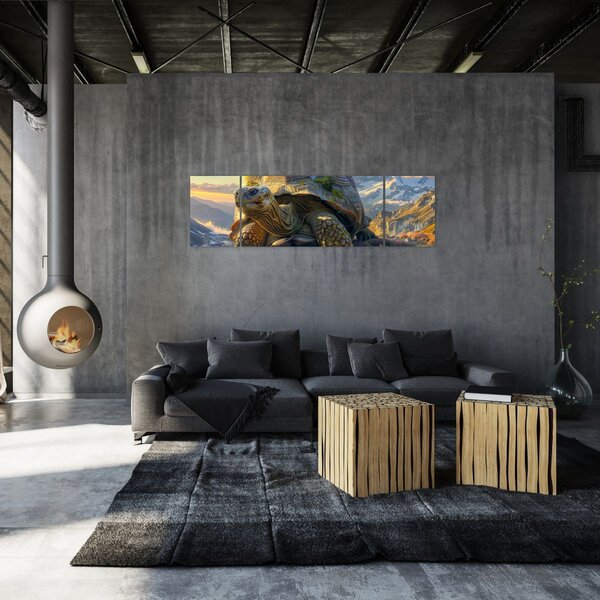 Obraz - Żółw i górski krajobraz (170x50 cm)