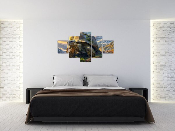 Obraz - Żółw i górski krajobraz (125x70 cm)