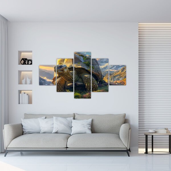 Obraz - Żółw i górski krajobraz (125x70 cm)