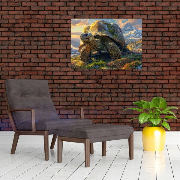 Obraz - Żółw i górski krajobraz (70x50 cm)