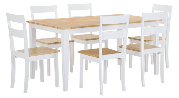 Zestaw do jadalni stół i 6 krzeseł drewnianych białe wykończenie do kuchni Georgia Beliani