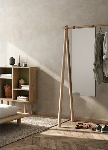 Wieszak z drewna sosnowego z lustrem Karup Design Hongi Natural