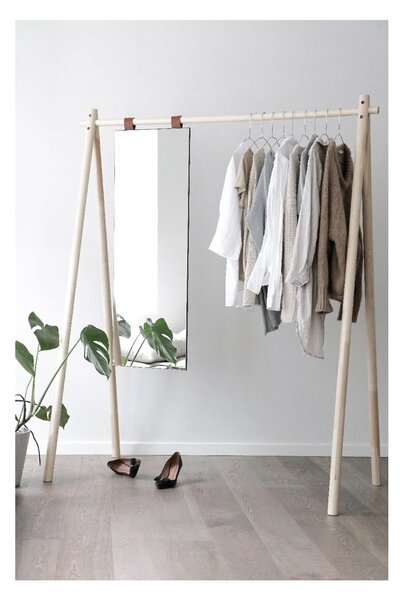 Wieszak z drewna sosnowego z lustrem Karup Design Hongi Natural