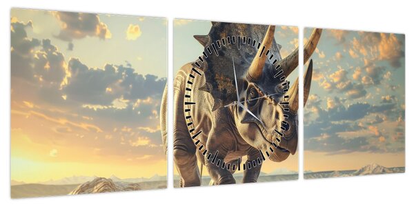 Obraz - Triceratops (z zegarem) (90x30 cm)