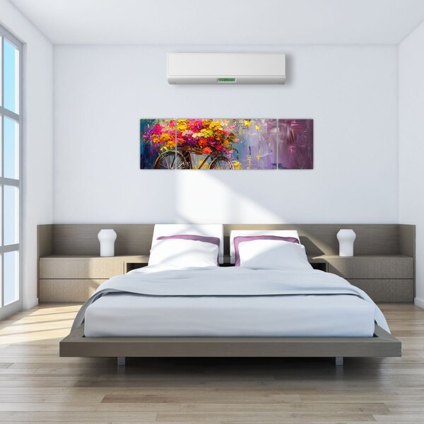 Obraz - Koło z kwiatami (170x50 cm)