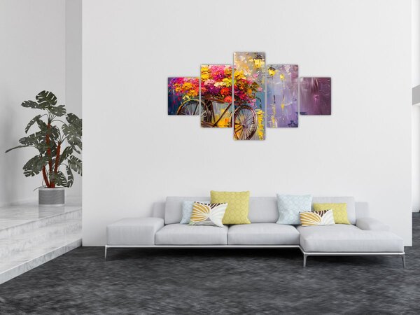 Obraz - Koło z kwiatami (125x70 cm)