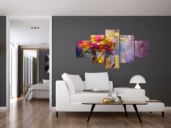 Obraz - Koło z kwiatami (125x70 cm)