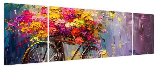 Obraz - Koło z kwiatami (170x50 cm)