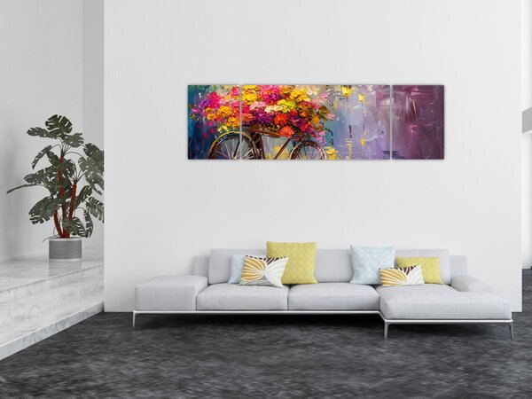 Obraz - Koło z kwiatami (170x50 cm)