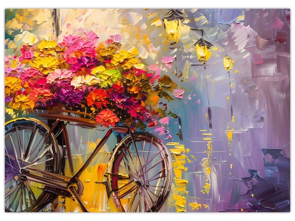 Obraz - Koło z kwiatami (70x50 cm)