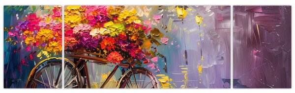 Obraz - Koło z kwiatami (170x50 cm)